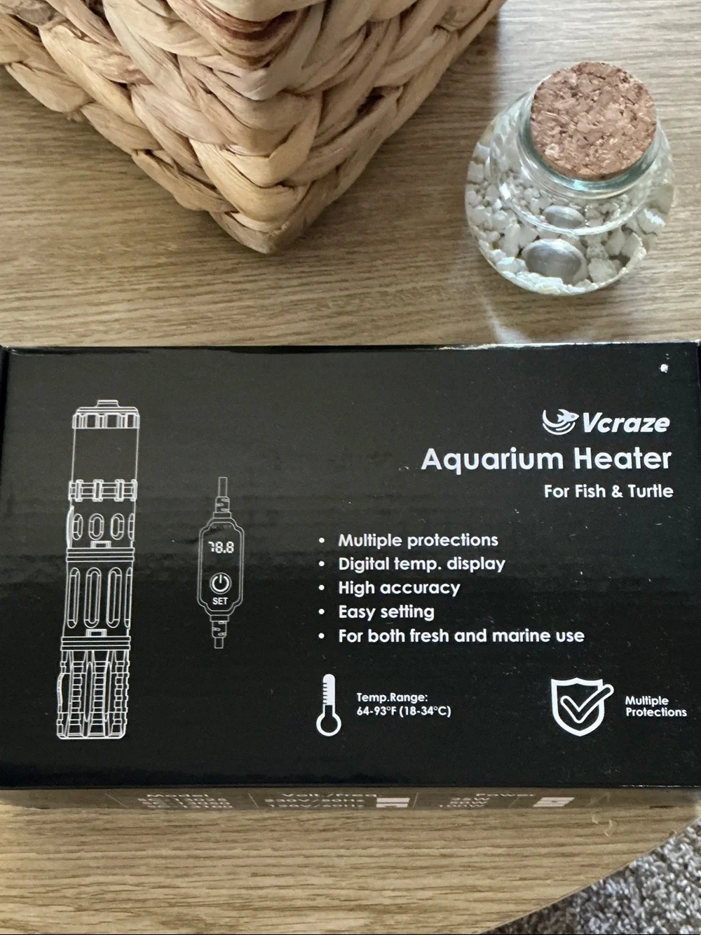 Black 50W Aquarium Heater with Digital Thermostat